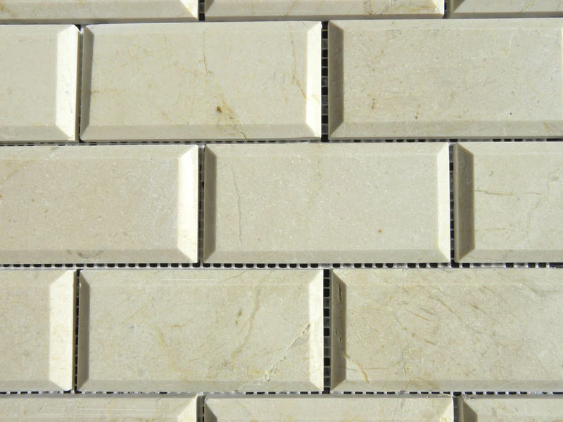 Crema Marfil 2x4 Beveled Polished Marble Mosaic Tile