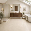 Crema Marfil 12x12 Polished Select Marble Tile — Bathroom floor