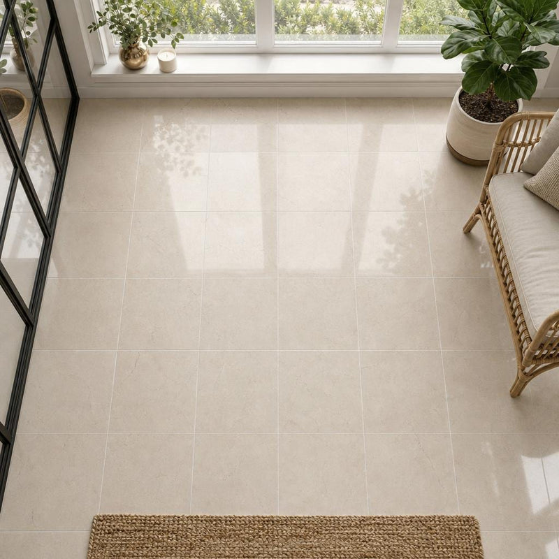 Crema Marfil 12x12 Polished Select Marble Tile — Sunroom floor
