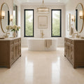 Crema Marfil 12x24 Polished Select Marble Tile — Bathroom floor