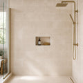 Crema Marfil 12x24 Polished Select Marble Tile — Bathroom shower wall