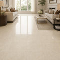 Crema Marfil 18x18 Polished Classic Marble Tile — Family Room floor