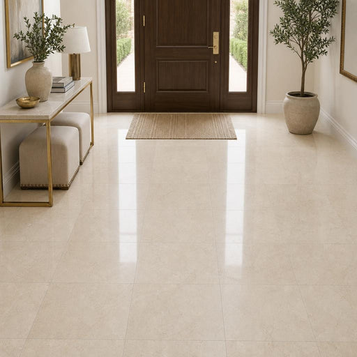 Crema Marfil 18x18 Polished Classic Marble Tile — Foyer floor