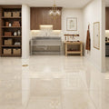 Crema Marfil Classic 12x12 Polished Marble Tile — Basement floor