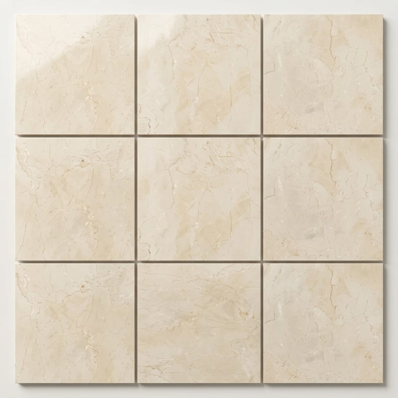 Crema Marfil Classic 12x12 Polished Marble Tile close-up