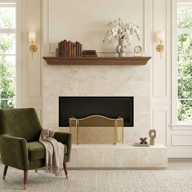 Crema Marfil Classic 12x24 Honed Marble Tile — Living Room fireplace surround