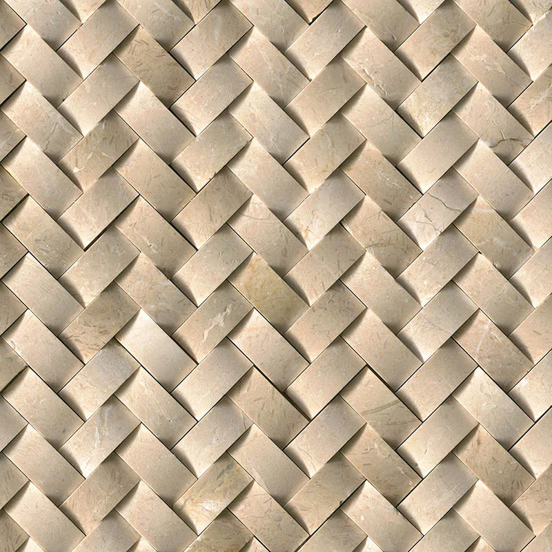 Crema Herringbone Arched Pattern Polished Marble Mosaic Tile