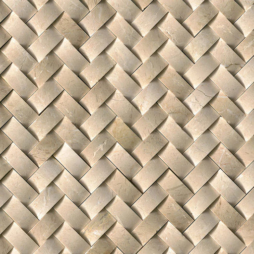 Crema Herringbone Arched Pattern Polished Marble Mosaic Tile