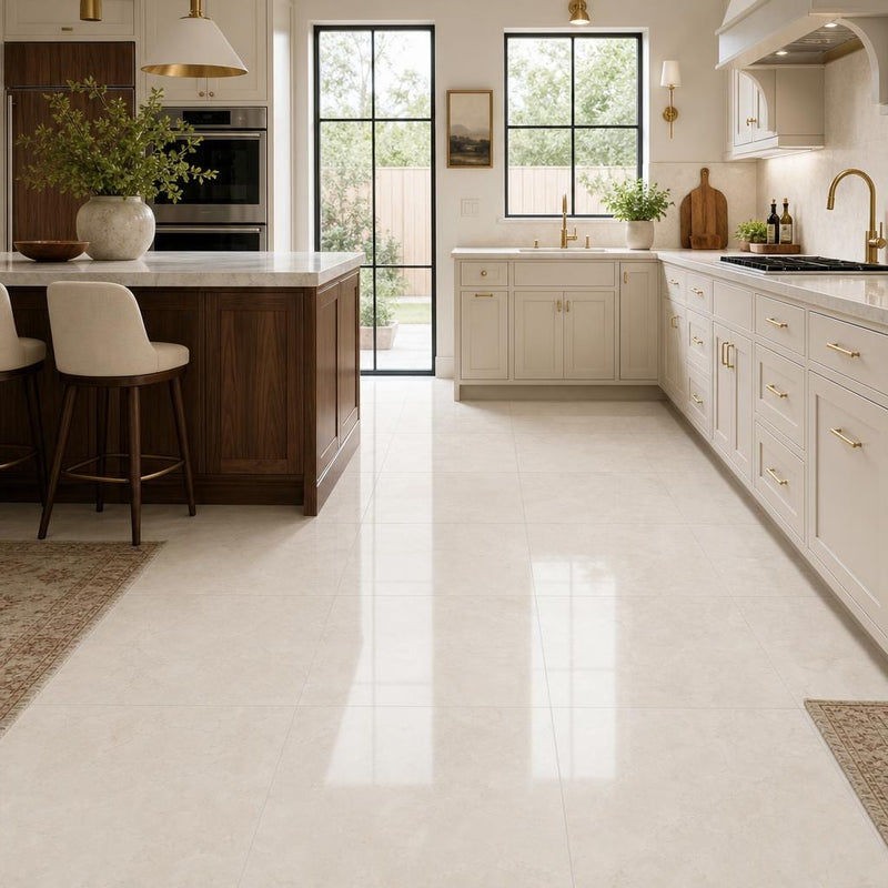 Crema Marfil Ivory Select 18x18 Natural Veined Marble Tile — Kitchen floor