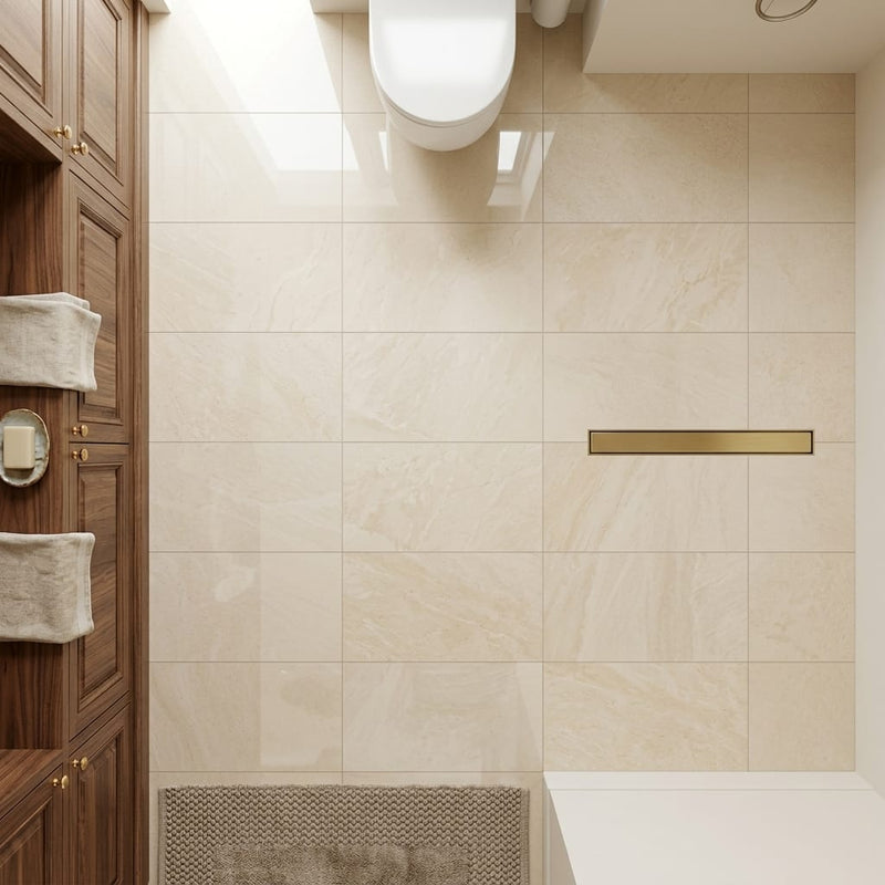 Crema Marfil Marble Tile 16x24 Polished 3/4 inch — Bathroom floor