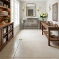 Crema Marfil Select 12x12 Tumbled Marble Tile — Basement floor