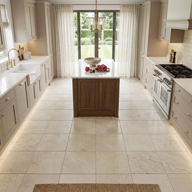 Crema Marfil Select 12x12 Tumbled Marble Tile — Kitchen floor
