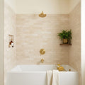 Crema Marfil Select 3x12 Honed Marble Tile — Bathroom tub surround