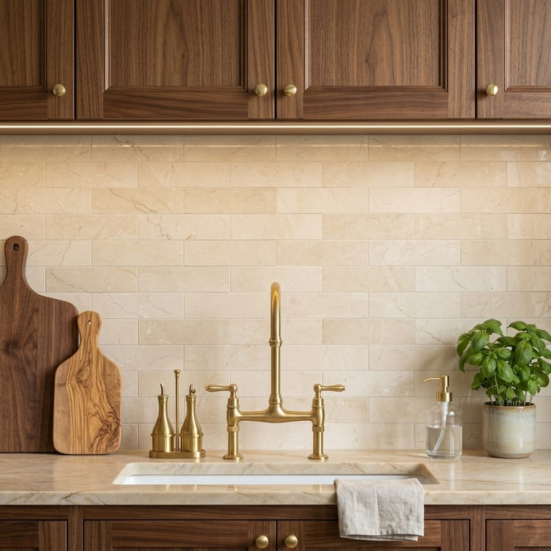 Crema Marfil Select 3x12 Honed Marble Tile — Kitchen backsplash