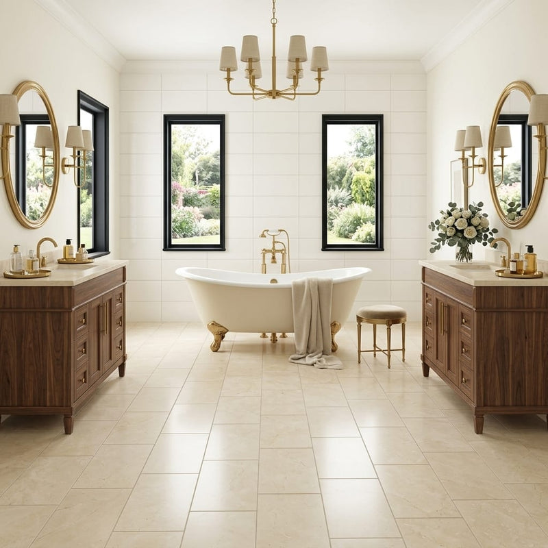 Crema Marfil Select Marble Tile 12x24 Honed — Bathroom floor