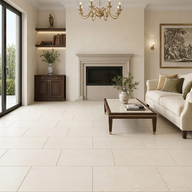 Crema Marfil Select Marble Tile 12x24 Honed — Living Room floor