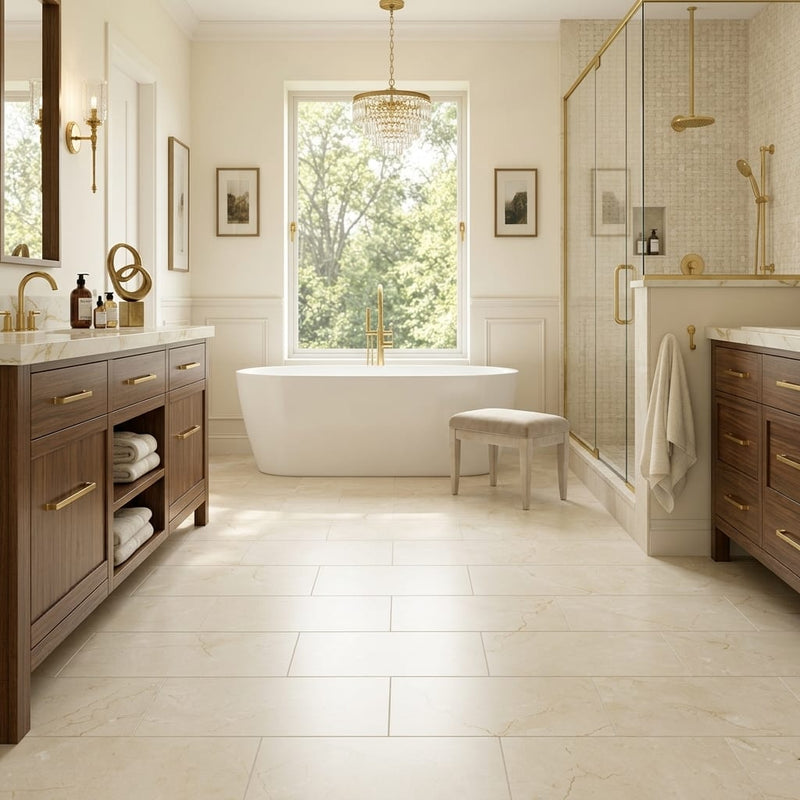 Crema Marfil Select Marble Tile 12x24 Honed — Primary Bath floor