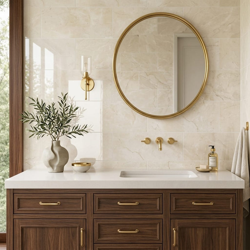Crema Marfil Select Marble Tile 12x24 Polished — Bathroom vanity wall
