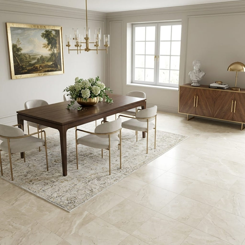Crema Marfil Select Marble Tile 18x18 Honed — Dining Room floor