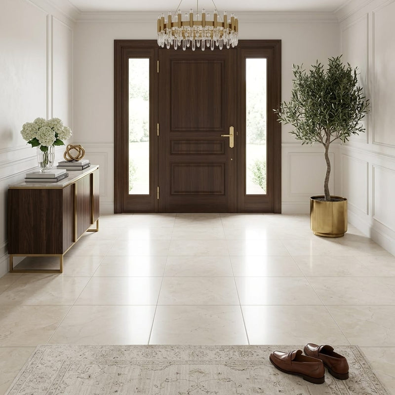 Crema Marfil Select Marble Tile 18x18 Honed — Foyer floor