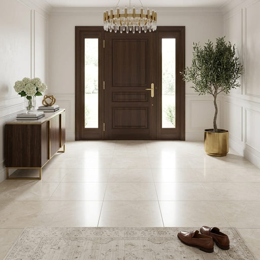 Crema Marfil Select Marble Tile 18x18 Honed — Foyer floor