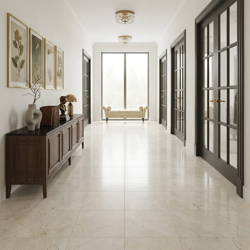 Crema Marfil Select Marble Tile 18x18 Honed — Hallway floor
