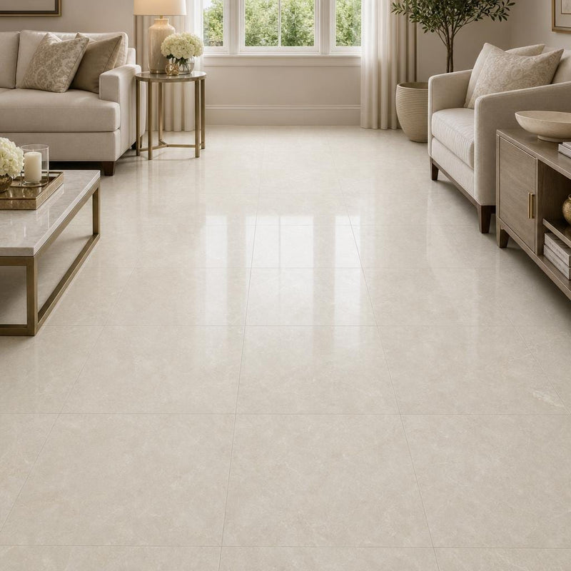 Crema Marfil Select Marble Tile 18x18 Polished — Family Room floor