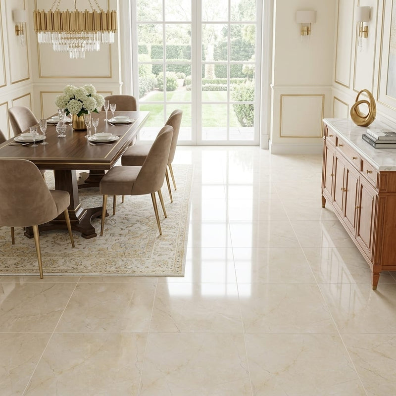 Crema Marfil Select Marble Tile 18x18 Polished — Dining Room floor
