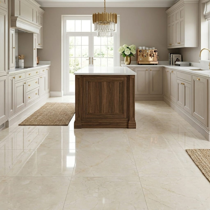 Crema Marfil Select Marble Tile 18x18 Polished — Kitchen floor