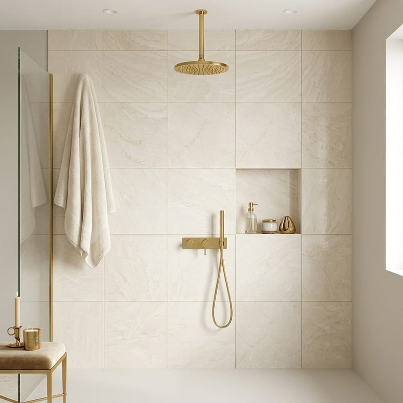 Crema Marfil Select Marble Tile 24x24 Honed — Bathroom shower wall