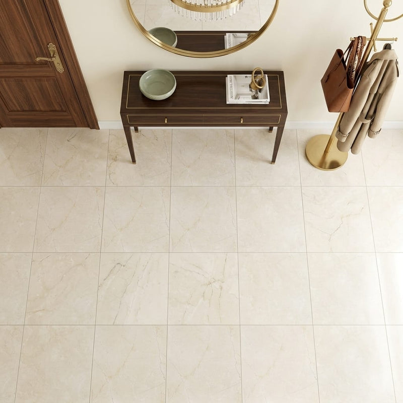 Crema Marfil Select Marble Tile 24x24 Honed — Foyer floor