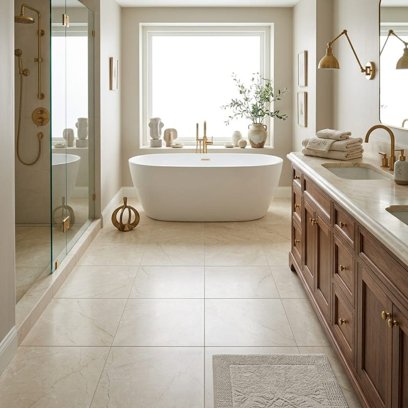 Crema Marfil Select Marble Tile 24x24 Honed — Primary Bath floor