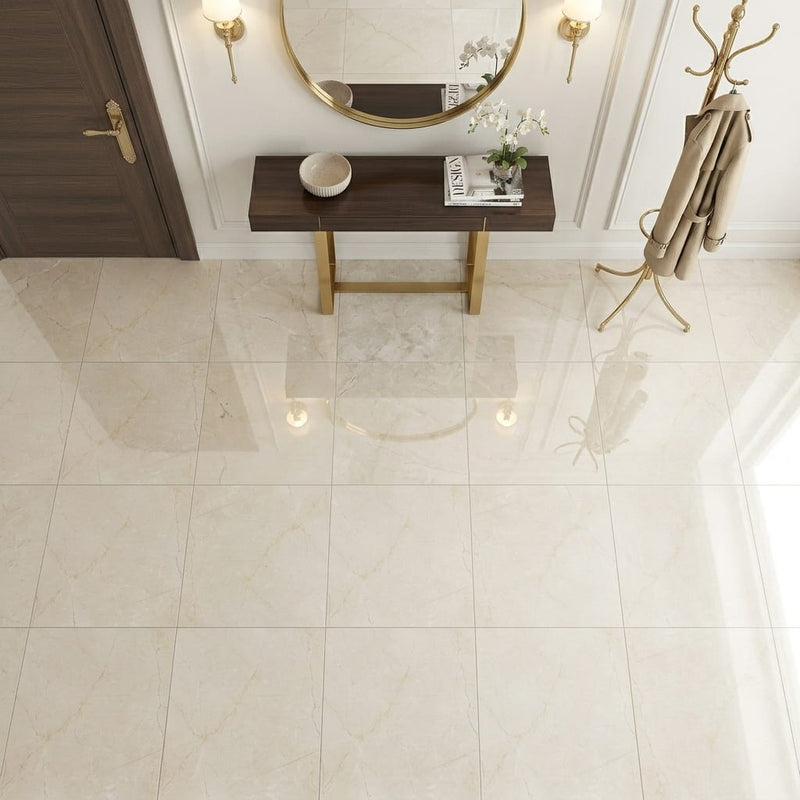 Crema Marfil Select Marble Tile 24x24 Polished — Foyer floor