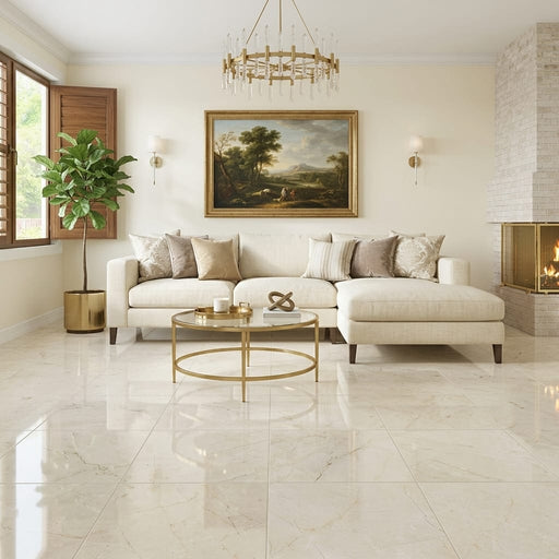 Crema Marfil Select Marble Tile 24x24 Polished — Living Room floor