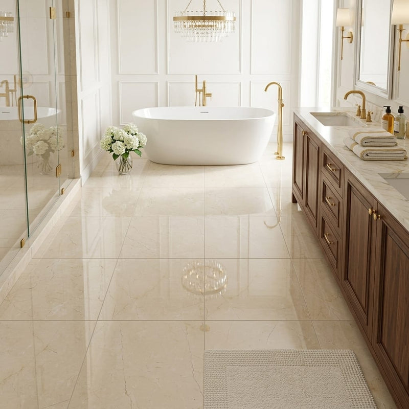 Crema Marfil Select Marble Tile 24x24 Polished — Primary Bath floor