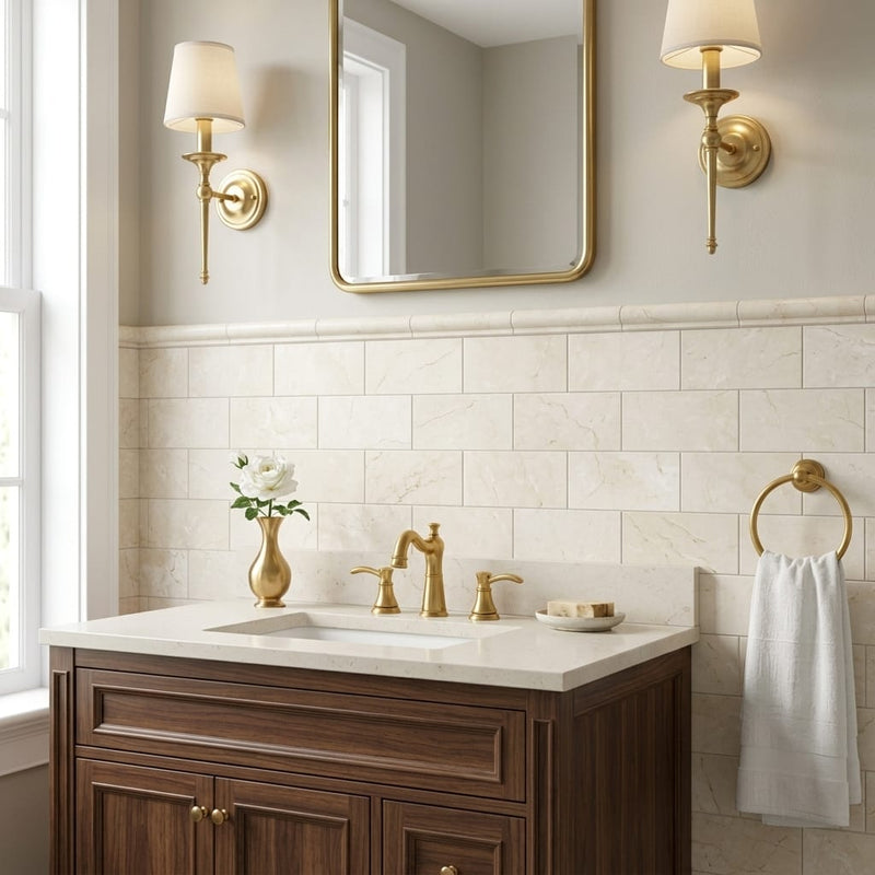 Crema Marfil Select Marble Tile 3x6 Honed — Bathroom wainscot cap