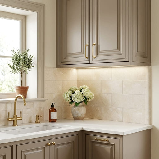 Crema Marfil Select Marble Tile 3x6 Honed — Kitchen backsplash edge