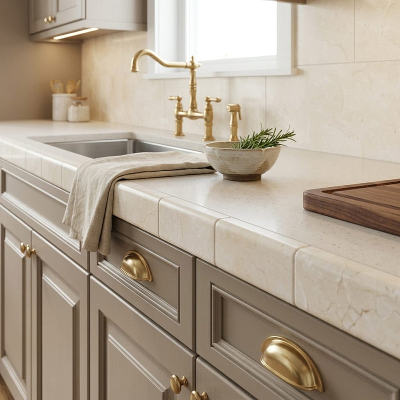 Crema Marfil Select Marble Tile 3x6 Honed — Kitchen countertop edge