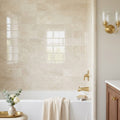 Crema Marfil Select Marble Tile 3x6 Polished — Bathroom tub surround edge
