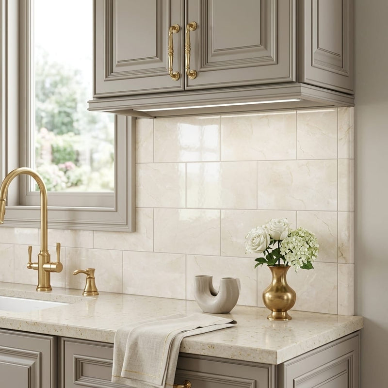 Crema Marfil Select Marble Tile 3x6 Polished — Kitchen backsplash edge