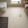 Crema Marfil (Spanish) Marble 1x1 Cream Honed Hexagon Mosaic — Bathroom floor