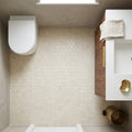 Crema Marfil (Spanish) Marble 1x1 Cream Honed Hexagon Mosaic — Powder Room floor