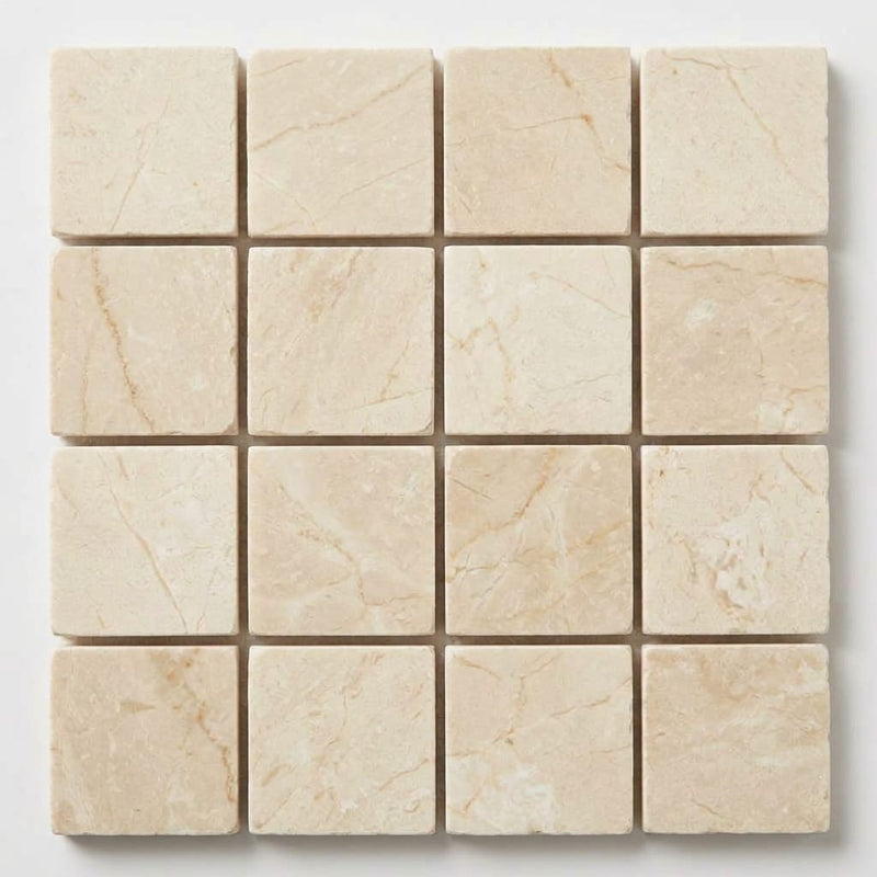 Crema Marfil (Spanish) Marble 1x1 Cream Honed Mosaic close-up