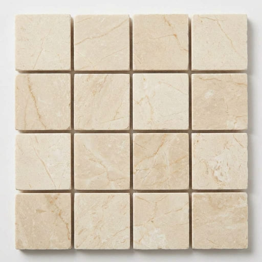 Crema Marfil (Spanish) Marble 1x1 Cream Honed Mosaic close-up