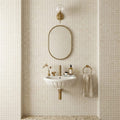 Crema Marfil (Spanish) Marble 1x1 Cream Honed Mosaic — Powder Room wall