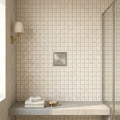 Crema Marfil (Spanish) Marble 1x1 Cream Tumbled Mosaic — Bathroom shower floor