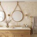 Crema Marfil (Spanish) Marble 1x1 Cream Tumbled Mosaic — Bathroom shower wall