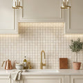 Crema Marfil (Spanish) Marble 1x1 Cream Tumbled Mosaic — Kitchen backsplash