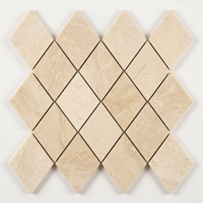 Crema Marfil (Spanish) Marble 1x2 Cream Honed Diamond / Rhomboid Mosaic close-up