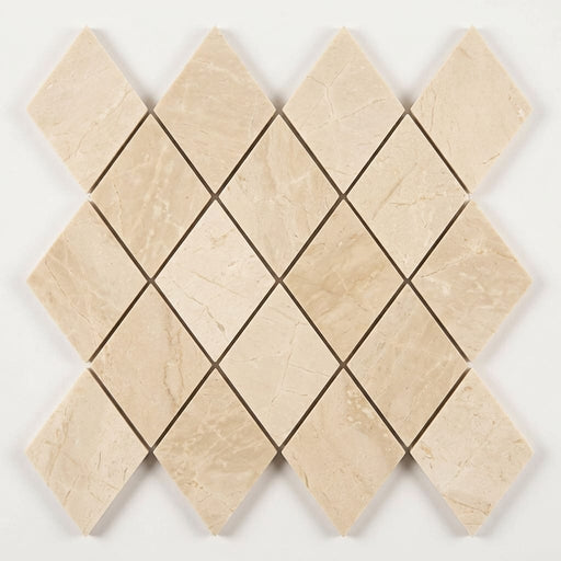 Crema Marfil (Spanish) Marble 1x2 Cream Honed Diamond / Rhomboid Mosaic close-up